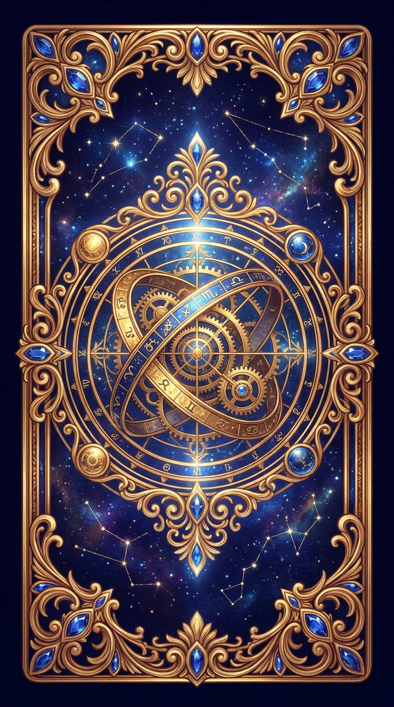 Gilded clockwork armillary card back