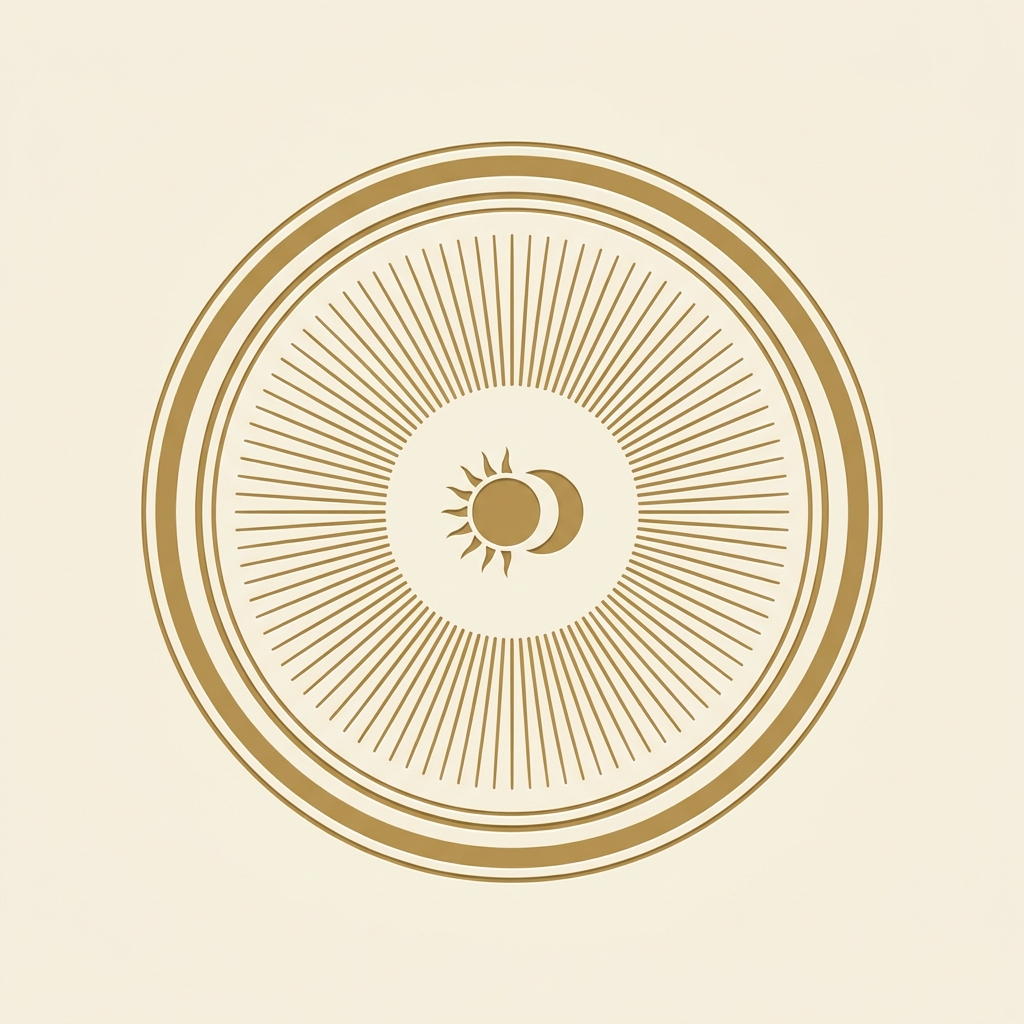 Circular seal with rays, sun and crescent